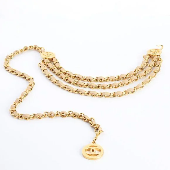 Authentic CHANEL Vintage Belt, Chanel Chain Belt, Chanel Chain and Leather Belt, - Picture 3 of 12